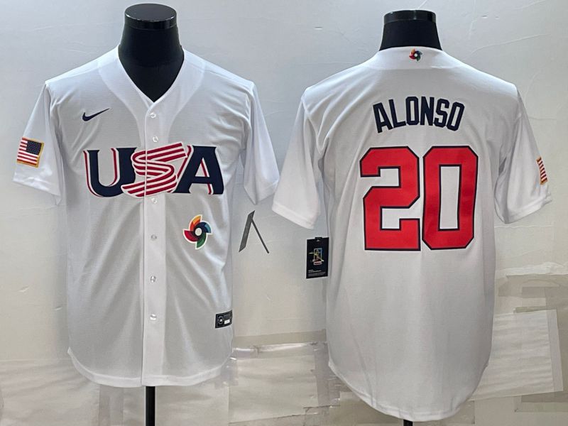 Men 2023 World Cub USA 20 Alonso White Nike MLB Jersey9